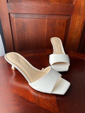 Nine West INYA Square Toe Kitten Heel Sandals, Off-White, Size 8.5